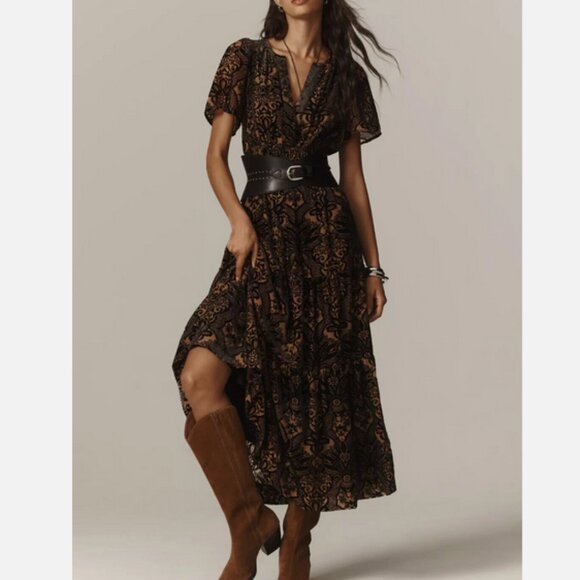 Anthropologie Dresses & Skirts - Anthropologie The Somerset Velvet Edition Maxi Dress Tiered Black M Nwt Medium